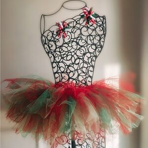 Festive Red and Green Tutu Skirt with 2 barrettes